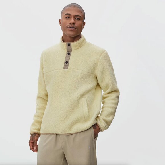 EVERLANE The ReNew Fleece Snap Mens M Pullover Pale Yellow Cabincore Cozy - Picture 1 of 7